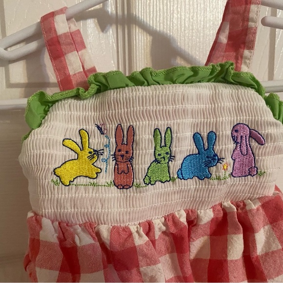Smocked Gingham Bunny Romper - Picture 5 of 7